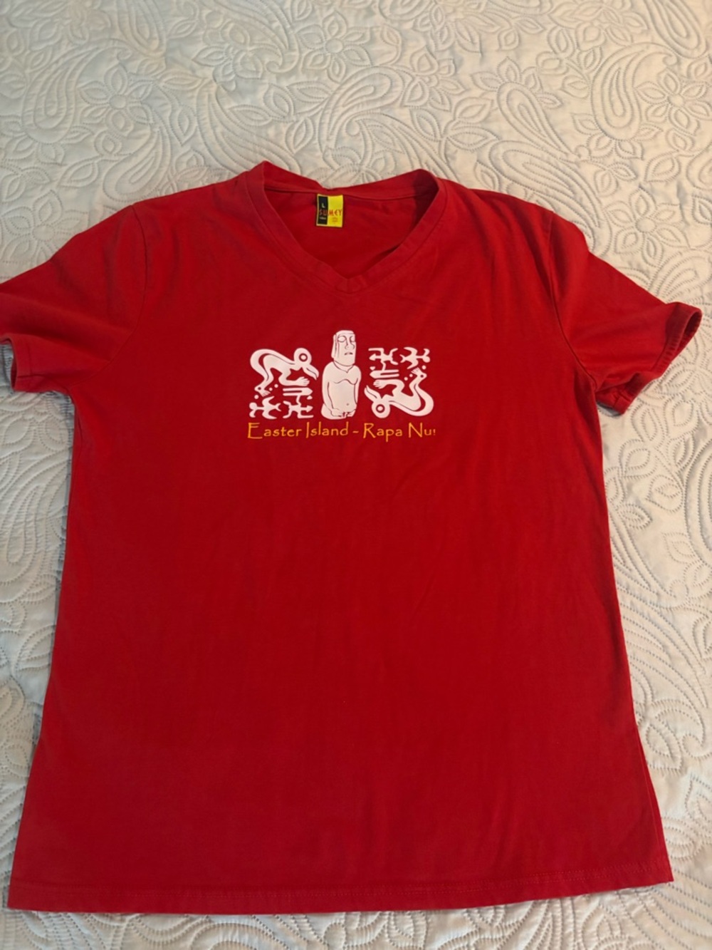 Red V-Neck Easter Island Rapa Nui Graphic Tee